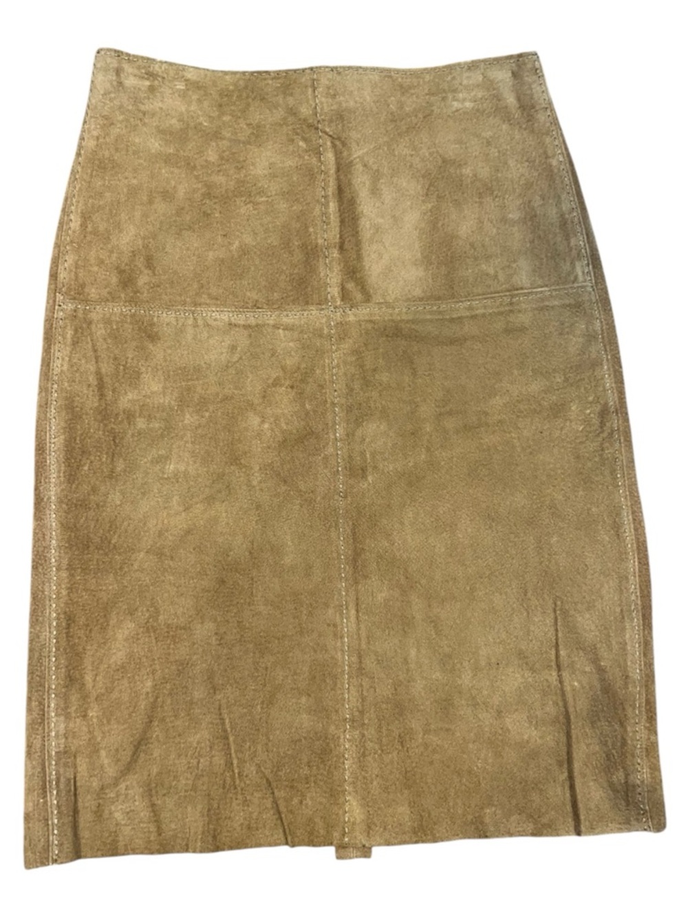 Poleci Tan Suede Leather Midi Skirt High Waist Mid Back Zipper XS/S NWOT